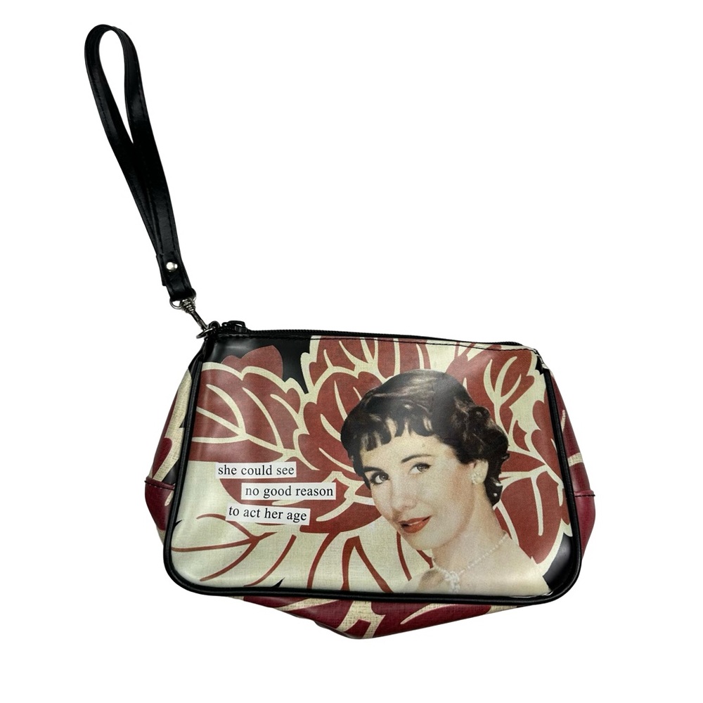 Anne Taintor Kitschy Collectors No Good Reason Small Zip Top Wrislet Bag Purse